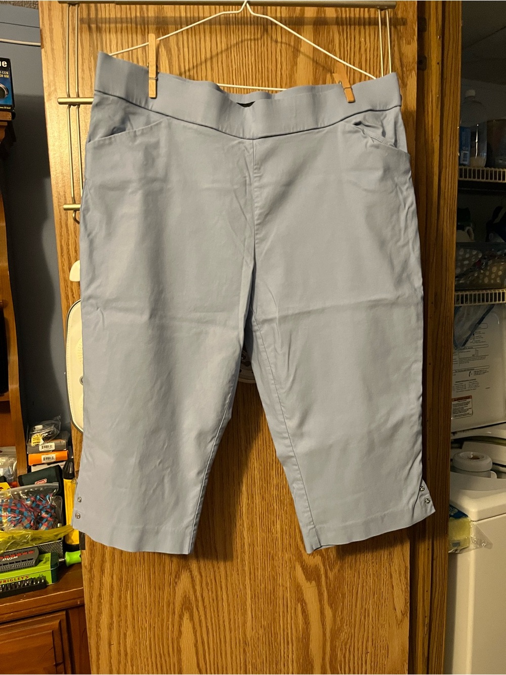 Counterparts Light Blue Stretch Capris with Button Hem Detail